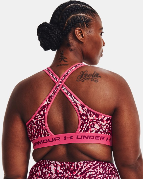 Soutien-gorge de sport imprimé à dos croisé et maintien modéré Armour® pour femmes, Pink, pdpMainDesktop image number 6